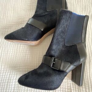 Elie Tahari Black Heeled Boots with Buckle Detail